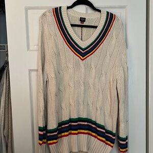 Rowing Blazers Cream and Red V-Neck Sweater NWT